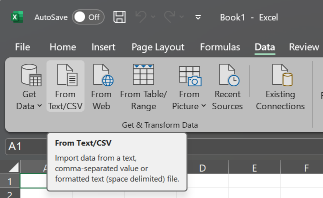 Importing a CSV in Excel